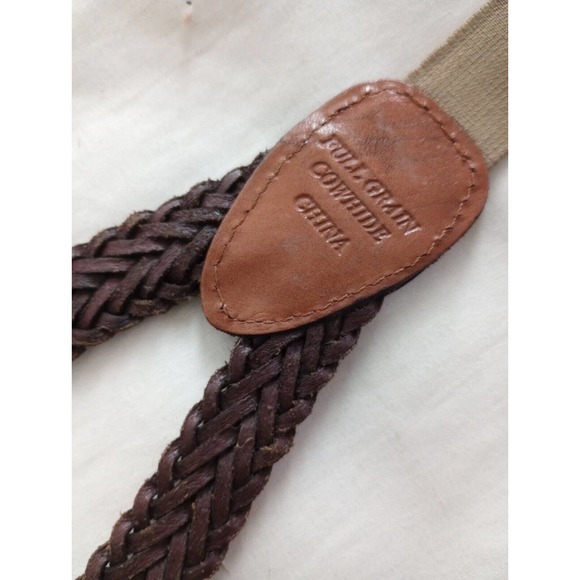 Adjustable Braided Button Suspenders Full Grain Cowhide Leather Brown Classic - Picture 6 of 8